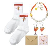 JDNFKG 1 Paire De Chaussettes, 1 Bracelet, 1 Paire De Boucles d'oreilles, 1 Morceau De Carte De Voeux, Chaussettes Respirantes Créatives, Bijoux À La Mode Et Créatifs, Cadeaux Féminins.