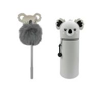 JDNFKG 1 Porte-Stylo, 1 Stylo À Bille en Poils De Koala, Porte-Stylo en Forme d'animal, Accessoires De Bureau Frais, Joli Stylo Gel De Décompression, Fournitures Scolaires.