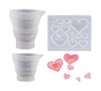 JDNFKG 2 Morceaux De Tasses À Mesurer Pliantes Et 1 Morceau De Moule d'amour, Tasse À Mesurer Liquide, Moule À Bonbons en Silicone, Fournitures De Cuisson.