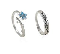 JDNFKG 2 Pièces De Bagues De Couple, Bague D'Ouverture Réglable, Bague Fleur Simple, N'Oubliez Pas La Bague Simple, Cadeau De Bijoux Myosotis.