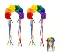 JDNFKG 2 Pièces De Bandeau De Banderole De Fleurs Colorées, Bandeau De Couronne Arc-en-Ciel De Fleur De Fierté, Adapté Aux Jeux De Rôle, Accessoires pour Cheveux De Fête, Carnaval, Défilé.