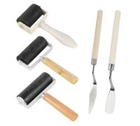 JDNFKG 3 Rouleaux Encreurs avec Poignées en Bois, 2 Grattoirs, Outils De Peinture Faits À La Main, Applicateurs De Peinture, Fournitures d'art, Outils De Gravure DIY.