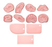 JDNFKG 8 Morceaux De Moules De Dinosaures Et 3 Morceaux De Grattoirs, Moules D'Étanchéité 3D, Grattoirs À Crème, Outils De Cuisson, Adaptés Aux Biscuits, Chocolat, Bonbons.