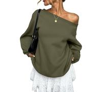 JDNH 3 Sweat-shirt à manches longues col bateau pour femme, surdimensionné en polaire douce pour l'automne, sweat-shirt à manches longues pour femme, épaules dénudées, vert armée