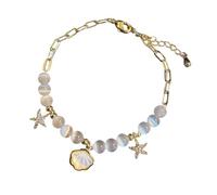 JDNH Bracelet élégant et essentiel en perles de verre avec étoiles de mer et coquillages - Bijou de plage minimaliste pour un usage quotidien - Bijoux élégants en perles de verre