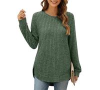 JDNH Chemise d'automne flexible pour femme en tissu doux et décontracté - Manches longues - Pliage essentiel, Vert, L