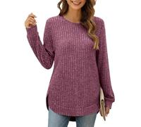 JDNH Chemise d'automne flexible pour femme en tissu doux et décontracté - Manches longues - Pliage essentiel, violet/rouge, XXL