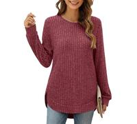 JDNH Chemise d'automne flexible pour femme en tissu doux et décontracté - Manches longues - Pliage essentiel, bordeaux, S