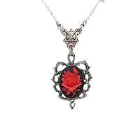 JDNH Collier avec pendentif en métal avec camée rose rouge en forme d'épines - Collier rétro gothique punk - Cadeau vintage gothique, taille unique, Comme décrit, Comme décrit.
