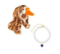 JDNH Collier pour chien oie - Coiffe longue et bou Cheveux synthétiques élégants - Avec perles - Costume d'Halloween avec collier