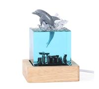 JDNH Creative Birthday Surprise Décoration en résine faite à la main en forme de baleine 5V1A Lampe veilleuse pour cadeau d'anniversaire Thème Décor