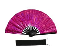 JDNH Éventail pliable en PVC réfléchissant pour les amateurs de Taichi, cadre en bambou et mains colorées
