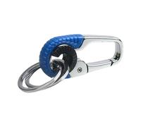 JDNH Porte-clés pour homme - Mousqueton d'extérieur à double anneaux - Accessoires de fabrication de porte-clés en alliage texturé pour l'escalade et la pêche - Porte-anneaux doubles, bleu, taille