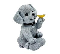 JDNH Statue de jardin solaire pour chiens - Décoration de jardin - Lumières pour extérieur - Figurine de chien - Avec papillon - Cadeaux d'anniversaire pour maman - Statue en résine