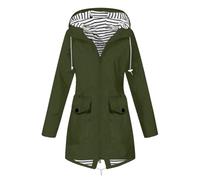JDNH Veste à capuche pliable pour femme - Résistant aux intempéries - Manches longues - Fermeture éclair intégrale - Coupe-vent avec grandes poches - Pour randonnée, voyage, vert militaire, XXL