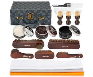Jdomall Kit de cirage pour chaussures 16 pièces-noir,marron et neutre,Brosse de Polissage,Chiffon à Lustrer et plus-Le cadeau parfait pour un ensemble d’entretien de chaussures et de bottes en cuir