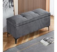 JDPYURV Banc de Rangement Multifonction avec Assise en Cordon, Pouf Coffre pour Bout de Lit et Entrée, Banc Chaussures avec Rangeement Cache(Dark Gray,80cm/31.5in)