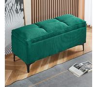 JDPYURV Banc de Rangement Multifonction avec Assise en Cordon, Pouf Coffre pour Bout de Lit et Entrée, Banc Chaussures avec Rangeement Cache(Dark Green,150cm/59in)