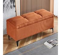 JDPYURV Banc de Rangement Multifonction avec Assise en Cordon, Pouf Coffre pour Bout de Lit et Entrée, Banc Chaussures avec Rangeement Cache(Orange,100cm/39.3in)