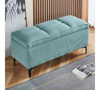 JDPYURV Banc de Rangement Multifonction avec Assise en Cordon, Pouf Coffre pour Bout de Lit et Entrée, Banc Chaussures avec Rangeement Cache(Cyan,80cm/31.5in)