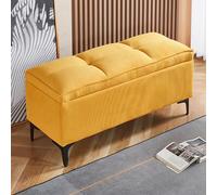 JDPYURV Banc de Rangement Multifonction avec Assise en Cordon, Pouf Coffre pour Bout de Lit et Entrée, Banc Chaussures avec Rangeement Cache(Lemon Yellow,150cm/59in)