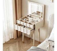 JDPYURV Coiffeuse Créme avec Miroir LED Rabattable, Table de Maquillage 3 Lumières Petite Taille, Dressing Table Style Français(White,40CM/15.7IN)