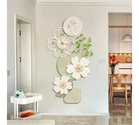 JDPYURV Creamy Nordic 3D Wall Art with LED Lights, Frameless Crystal Porcelain Design, Pendulum Clock, and Realistic Greenery for Living Room, Dining, and Entryway Décor(B,60 * 120cm/23.6 * 47.2in)