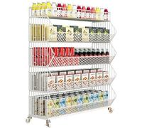 JDPYURV Étagère à Snacks de Supermarché à 5 Niveaux avec roulettes, Présentoir Alimentaire Blanc en Fil Métallique, Rayonnage Vertical Présentoir Snacks Supermarché(White,L 60CM/23.6IN)