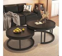 JDPYURV Lot De 2 Tables Basses Gigognes Rondes en Bois Massif avec Tiroir, Table Basse Vintage Moderne De Salon, Ensemble Tables D'Appoint avec Rangeement, Structure Acier(G,80+60cm/31.5+23.6in)