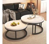 JDPYURV Lot De 2 Tables Basses Gigognes Rondes en Bois Massif, Table Basse Rétractable Combinée Vintage Moderne De Salon Ensemble Tables D'Appoint, Structure Acier(B,80+60cm/31.5+23.6in)