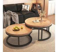 JDPYURV Lot De 2 Tables Basses Gigognes Rondes en Bois Massif, Table Basse Rétractable Combinée Vintage Moderne De Salon Ensemble Tables D'Appoint, Structure Acier(C,80+60cm/31.5+23.6in)