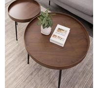 JDPYURV Lot De 2 Tables Basses Rondes en Bois Massif pour Salon, Design Moderne Motif Circulaire avec Plateau À Bordure Surélevée Et Pieds en Fer, pour Salons Bureaux Chambres(A)