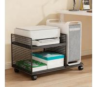 JDPYURV Mobile Printer Shelf, Mobile Printer Stand with 4 Swivel Wheels, 2-Tier Wooden & Iron Mesh Cart, Compact Rolling Organizer for Home Office, Multiple Color Options(Black Frame - Blackboard)