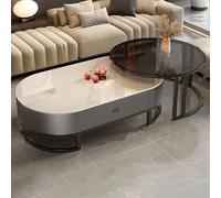 JDPYURV Moderne Table Basse Ovale Plateau en Ardoise Et Table Ronde Plateau en Verre Trempé,Ensemble De 2 Tables Gigogne Tiroir,pour Salon Chambre À Coucher Petits Espaces(I,100+70cm/39.3+27.5in)