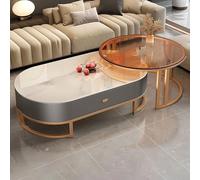 JDPYURV Moderne Table Basse Ovale Plateau en Ardoise Et Table Ronde Plateau en Verre Trempé,Ensemble De 2 Tables Gigogne Tiroir,pour Salon Chambre À Coucher Petits Espaces(C,120+80cm/47.2+31.4in)