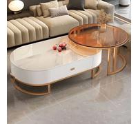 JDPYURV Moderne Table Basse Ovale Plateau en Ardoise Et Table Ronde Plateau en Verre Trempé,Ensemble De 2 Tables Gigogne Tiroir,pour Salon Chambre À Coucher Petits Espaces(B,120+80cm/47.2+31.4in)