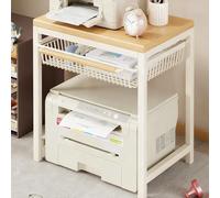 JDPYURV Support D'imprimante, 2-Tier Printer Stand with Pull-Out Basket, Heavy Duty Steel Frame & Wide Wood Top Organizer, pour Les Fichiers De Scanner De Télécopieur(White)