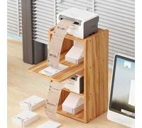 JDPYURV Support Imprimante Bureau 3 Niveaux avec Étagère Supérieure Allongée, Organisateur Bois Étroit 24.5cm en Bois Naturel & Blanc(White)