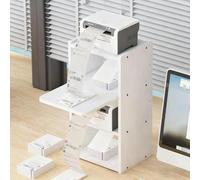 JDPYURV Support Imprimante Bureau 3 Niveaux avec Étagère Supérieure Allongée, Organisateur Bois Étroit 24.5cm en Bois Naturel & Blanc(Yellow)