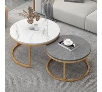 JDPYURV Table Gigogne avec Plateau en Pierre Lot De 2，Grande Tables Gigognes Ronde avec Structure en Métal Pieds en Métal，pour Salon, Chambre À Coucher Et Petits Espaces(E,80+60cm/31.5+23.6in)