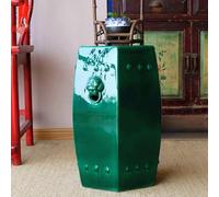 JDPYURV Tabouret De Jardin en Céramique Vert Foncé, Tabouret Chinois Carré Style Tambour avec Motif Creux Ou Anneau Lion, Assise Décorative pour Salon Chambre Balcon(A)