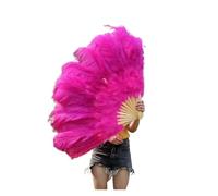 JDQTPOET Grand éventail de Plumes d'autruche Rouges avec bâtons de Bambou for décoration de fête d'halloween de Danse du Ventre, 13 os(Rose)