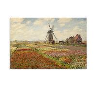 JDRC Claude Monet-A Field of Tulipes in Holland Poster sur toile Décoration murale pour salon et chambre à coucher Sans cadre : 30 x 45 cm