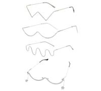 JDRGJTH Lot de 4 paires de lunettes de soleil sans verres en forme de V avec strass et demi-monture en métal pour femme - Tendance - Sans lentille - Pendentif chaîne - Décoration de lunettes, Argenté