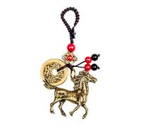 JDRGJTH Porte-clé chinois porte-bonheur Feng Shui, statue du dieu de la richesse, porte-clés cheval porte-bonheur avec pièces Feng Shui (succès instantané), multicolore, taille unique