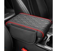 JDUYHS Coussin D'accoudoir Voiture pour Hyundai Ioniq Hybrid Tucson Hybrid, Coussin Accoudoir Voiture avec 2 Poches de Rangement, Antidérapant Cuir Console Centrale Protéger Pad,D BlackRed