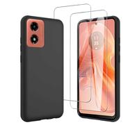 JDXHFF Coque Compatible avec Motorola Moto G04 4G / G24 / G04s / Moto E14 4G (6.56") et 2 Pièces Verre trempé écran Film Protecteur - Noir Souple Silicone Étui Bumper Housse TPU Case Cover Black