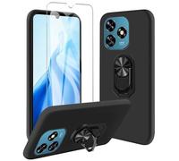 JDXHFF Coque Compatible avec Oukitel C51 (6.8") Noir Housse et Support Rotatif 360° et Verre trempé écran Film Protecteur - Étui Souple Silicone TPU Case Cover Black