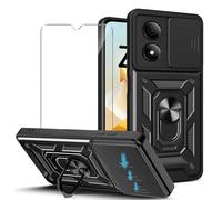 JDXHFF Coque Compatible avec ZTE Blade A33S (6.3") et 1 x Verre trempé écran Film Protecteur - PC Dur et TPU Silicone Housse Couverture avec 360°degrés Support Rotatif Étui Case Cover Noir