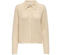 JDY JDY Natural Knitted Crochet Cardigan With Collar Detail